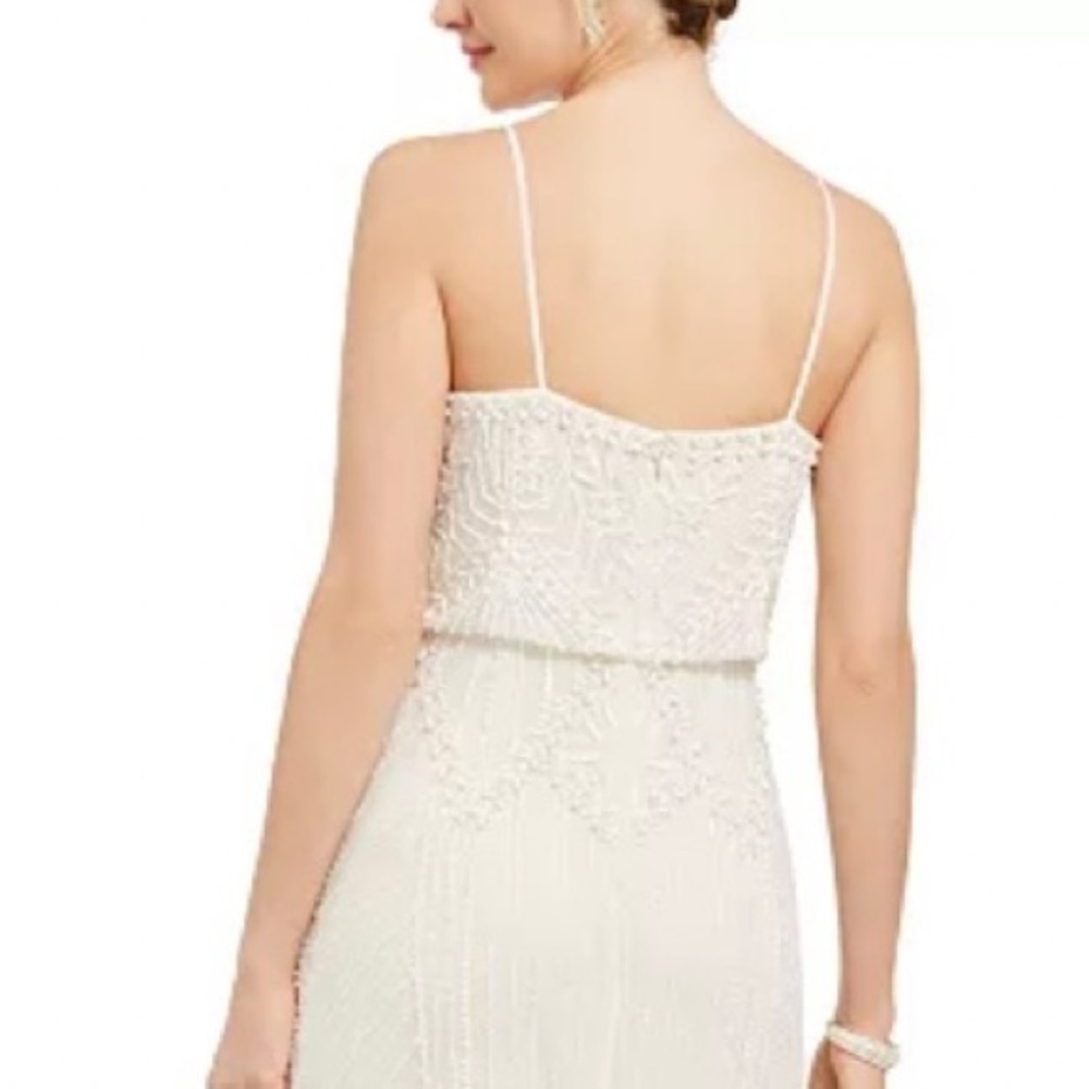 ADRIANNA PAPELL Imitation Pearl Bead Embellished Blouson Gown in Ivory Size 10 - Picture 5 of 7